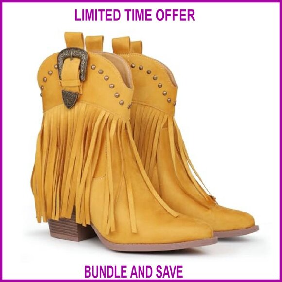 Women's Snip Toe Ankle Boots with Fringe and Studded Accents - Picture 6 of 8